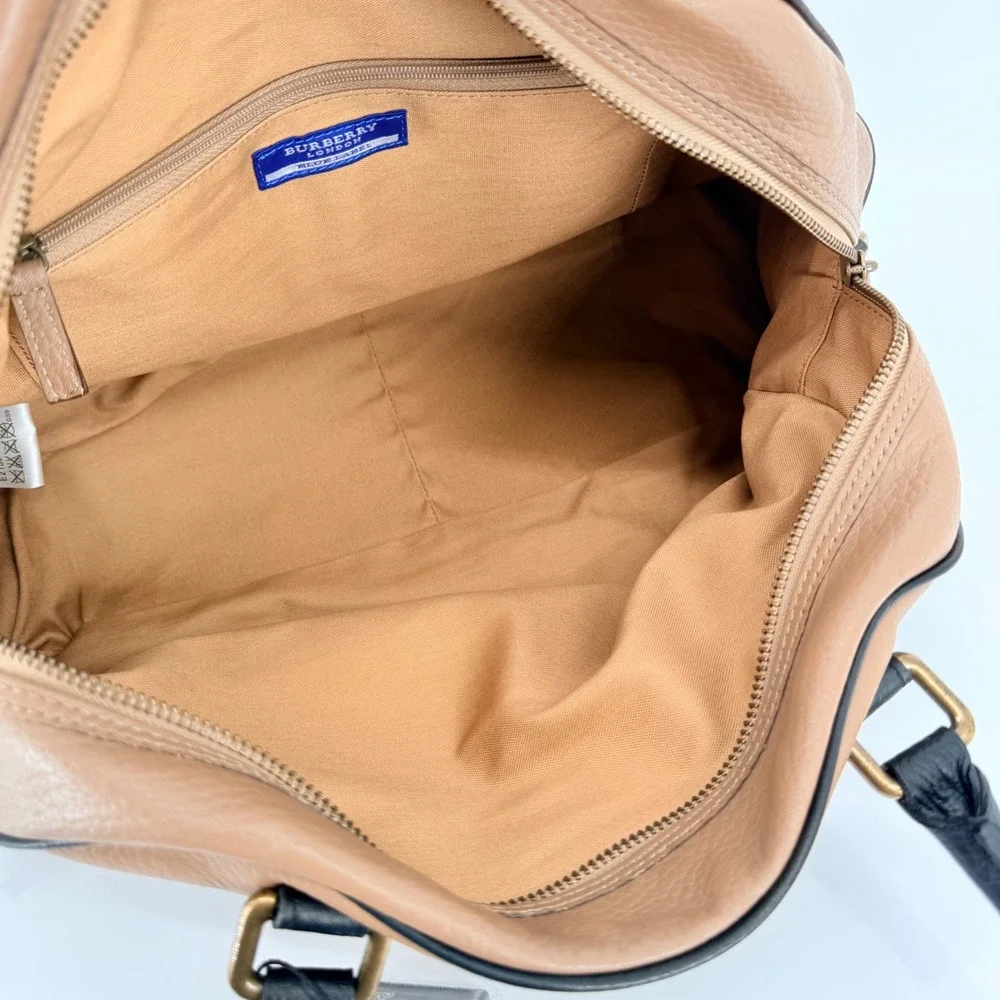 Burberry Blue Label Bowler Satchel Bag Taupe Leather Luxury Travel Work Sporty